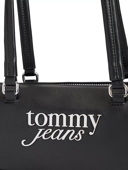 Tommy Hilfiger Tommy Hilfiger Kadın Suni Deri Fermuarlı Astarlı İç Fermuar Cepli Çift Saplı Siyah Omuz Çantası AW0AW19055-BDS