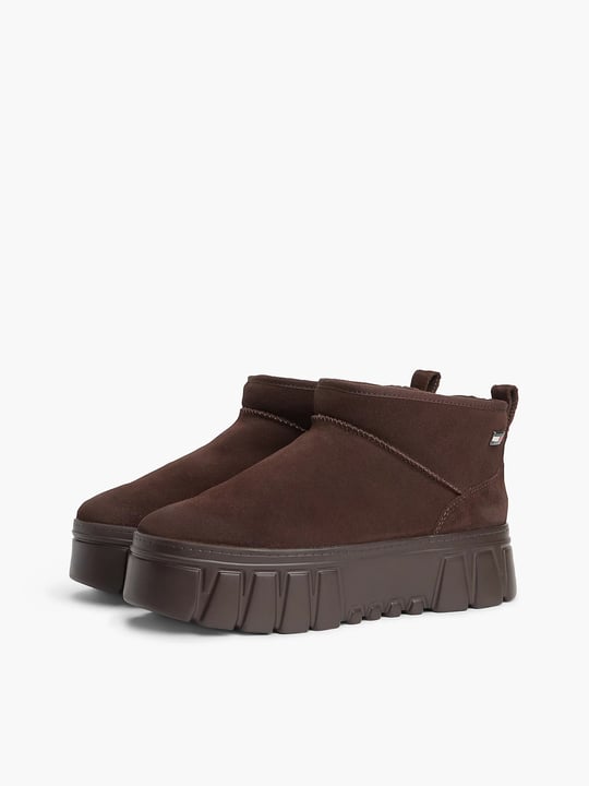 Tommy Hilfiger Tommy Hilfiger Kadın Süet Yüzey İçi Sıcak Astarlı Platform Tabanlı Logo Plakalı Kahverengi Bot & Bootie EN0EN03158-GT3