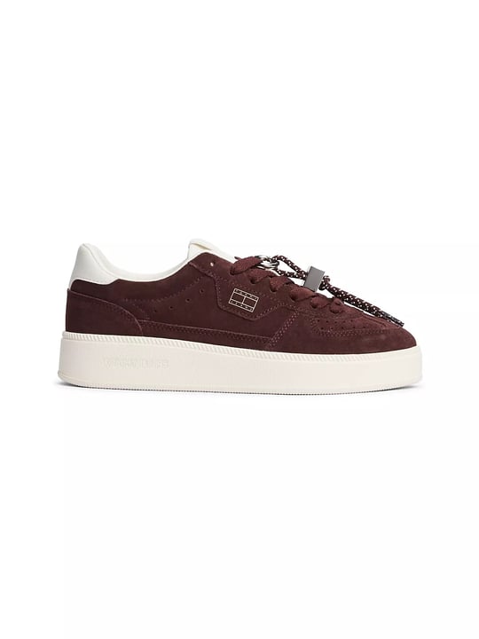Tommy Hilfiger Tommy Hilfiger Kadın Süet Yüzey Çıkarılabilir Charm Detaylı Metalik Logolu Bordo Sneaker EN0EN03122-GSA