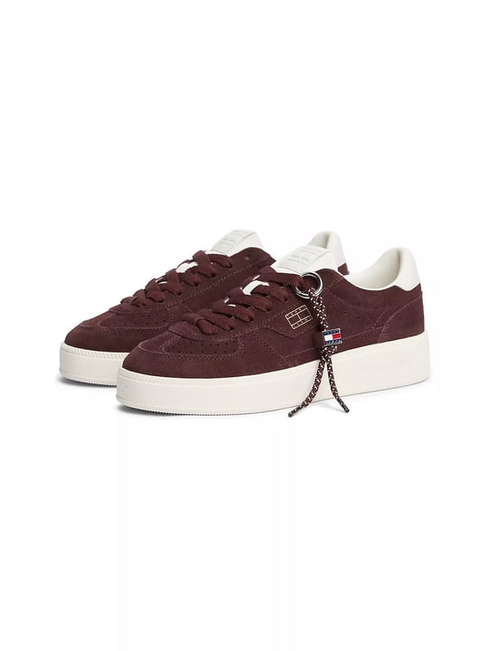 Tommy Hilfiger Tommy Hilfiger Kadın Süet Yüzey Çıkarılabilir Charm Detaylı Metalik Logolu Bordo Sneaker EN0EN03122-GSA