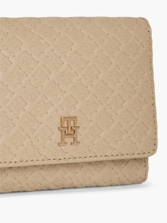 Tommy Hilfiger Tommy Hilfiger Kadın TH Logo Kabartmalı Fermuarlı Kağıt Para Bölmeli Bej Cüzdan AW0AW18484-ACC
