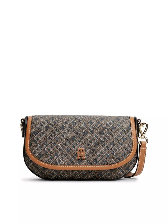 Tommy Hilfiger Tommy Hilfiger Kadın TH Monogram Desenli Mıknatıs Kapamalı Çıkarılabilir Çapraz Askılı Taba Omuz Çantası AW0AW19172-0GJ