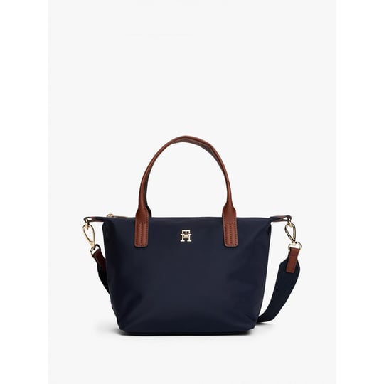 Tommy Hilfiger Tommy Hilfiger Kadın TH Monogram Logolu Fermuarlı Kısa Askılı Lacivert Omuz Çantası AW0AW17709-DW6