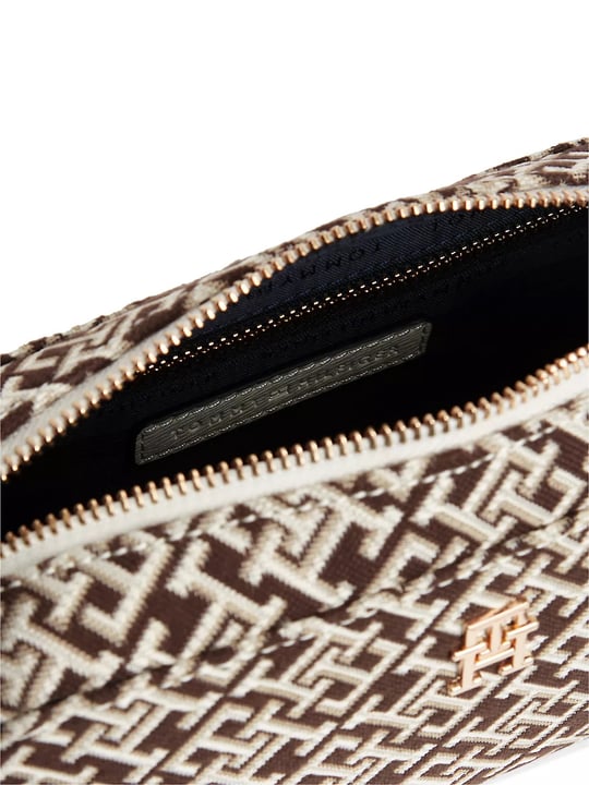 Tommy Hilfiger Tommy Hilfiger Kadın TH Monogram Desenli Fermuarlı Bej Omuz Çantası AW0AW18864-0F4