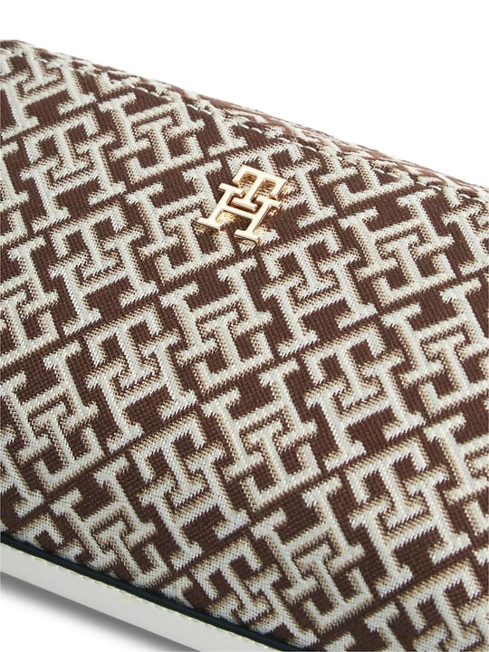 Tommy Hilfiger Tommy Hilfiger Kadın TH Monogram Desenli Fermuarlı Bej Omuz Çantası AW0AW18864-0F4