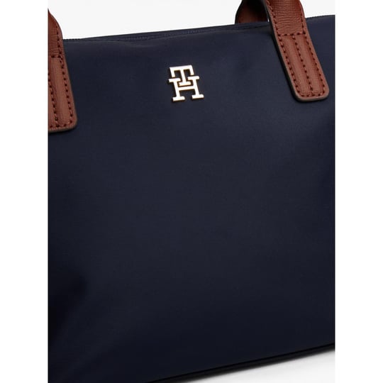Tommy Hilfiger Tommy Hilfiger Kadın TH Monogram Logolu Fermuarlı Kısa Askılı Lacivert Omuz Çantası AW0AW17709-DW6
