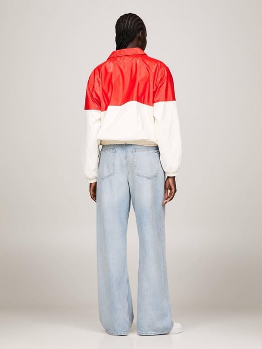 Tommy Hilfiger Tommy Hilfiger Kadın Uzun Kollu Fermuarlı Marka Logolu Beyaz-Kırmızı Ceket WW0WW40472-0K9
