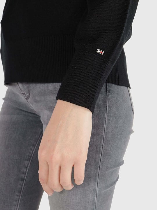 Tommy Hilfiger Tommy Hilfiger Kadın V yaka Uzun Kollu Siyah Kazak WW0WW40665-BDS