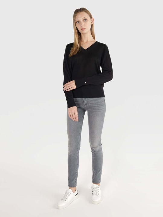 Tommy Hilfiger Tommy Hilfiger Kadın V yaka Uzun Kollu Siyah Kazak WW0WW40665-BDS