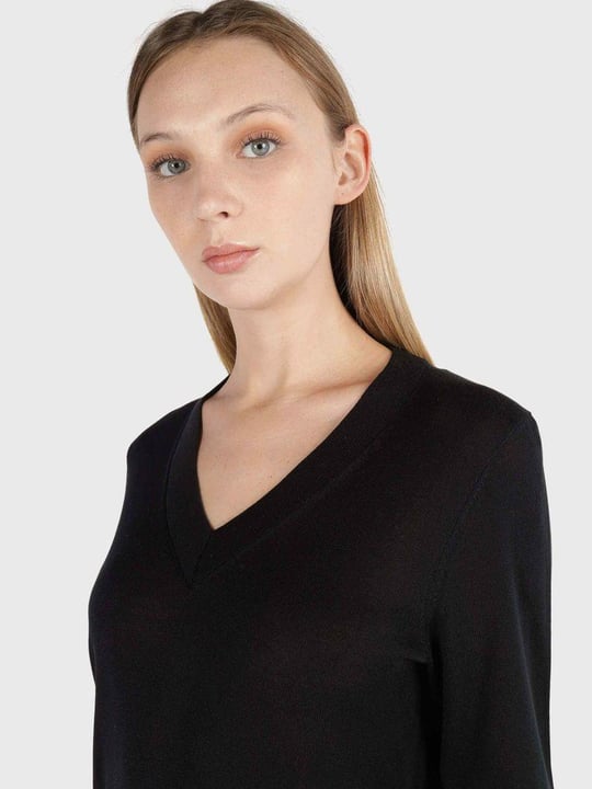 Tommy Hilfiger Tommy Hilfiger Kadın V yaka Uzun Kollu Siyah Kazak WW0WW40665-BDS
