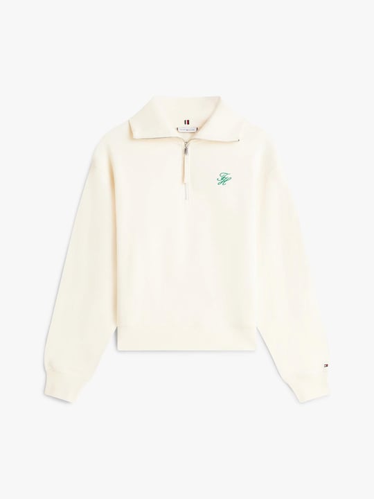 Tommy Hilfiger Tommy Hilfiger Kadın Yarım Fermuarlı Örgü Bej Sweatshirt WW0WW49470-AEF