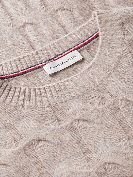 Tommy Hilfiger Tommy Hilfiger Kadın Yuvarlak Yaka Yünlü Örme Uzun Kollu Bej Kazak WW0WW43586-HH0