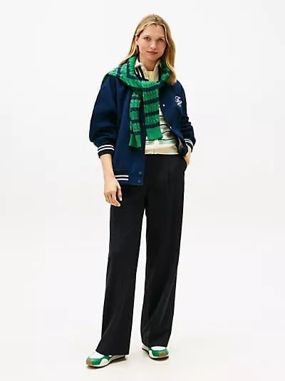 Tommy Hilfiger Tommy Hilfiger Kadın Yüksek Bel Dokuma Kumaş Rahat Günlük Lacivert Pantolon WW0WW48801-C1G