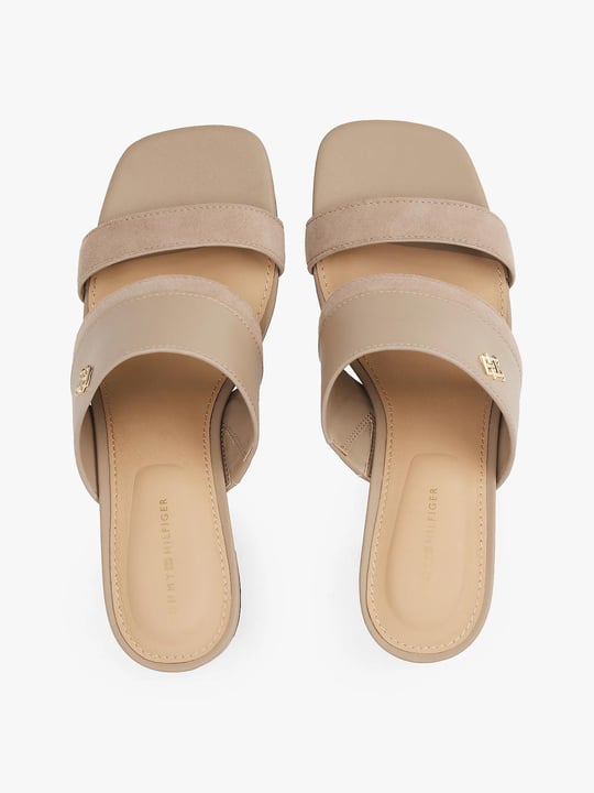 TOMMY HILFIGER Tommy Hilfiger Kadın Yüksek Topuk TH Logo Çift Bantlı Deri Bej Sandalet FW0FW08530-AFE