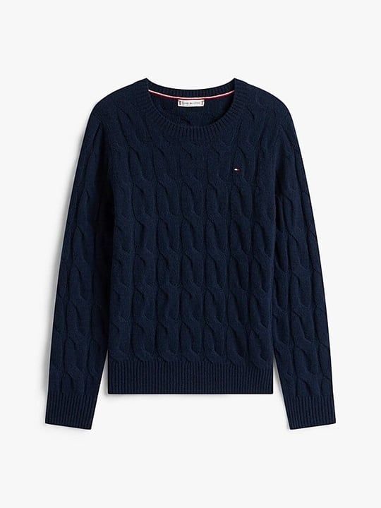 Tommy Hilfiger Tommy Hilfiger Kadın Yuvarlak Yaka Yünlü Örme Uzun Kollu Lacivert Kazak WW0WW43586-C1G