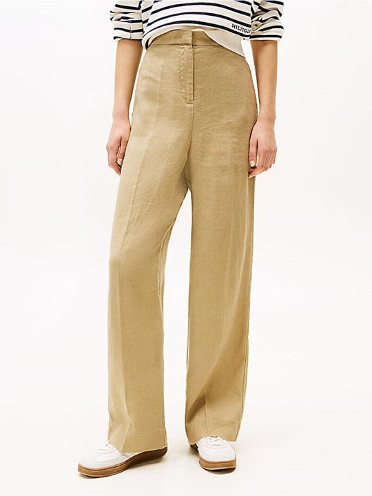 TOMMY HILFIGER Tommy Hilfiger Kadın Yüksek Bel Geniş Paça Cep Detay Rahat Düz Model Bej Pantolon WW0WW46823-AEH