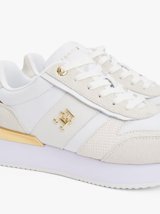 TOMMY HILFIGER Tommy Hilfiger Kadın Yuvarlak Hafif Sert Burun Yumuşak Kalın Taban Ekru Sneaker FW0FW08475-YBL
