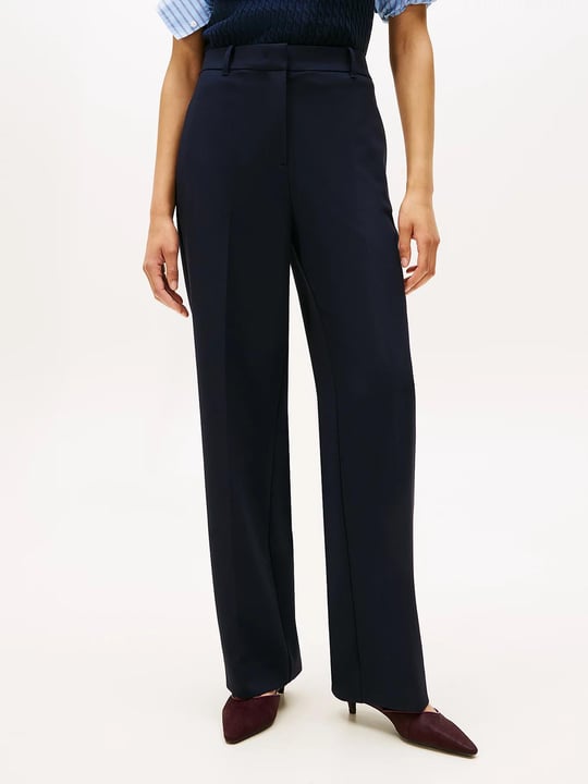 Tommy Hilfiger Tommy Hilfiger Kadın Yüksek Bel Düz ve Kısa Paçalı Lacivert Pantolon WW0WW48355-C1G