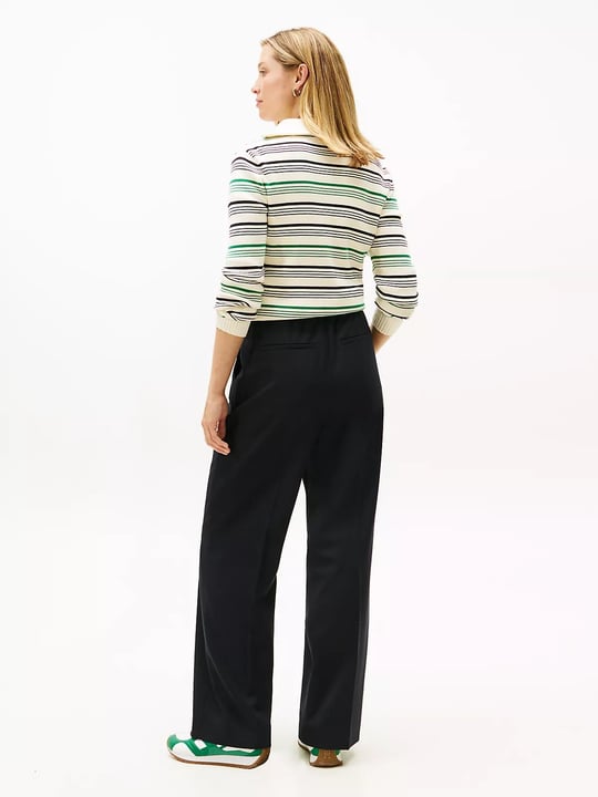 Tommy Hilfiger Tommy Hilfiger Kadın Yüksek Bel Dokuma Kumaş Rahat Günlük Lacivert Pantolon WW0WW48801-C1G