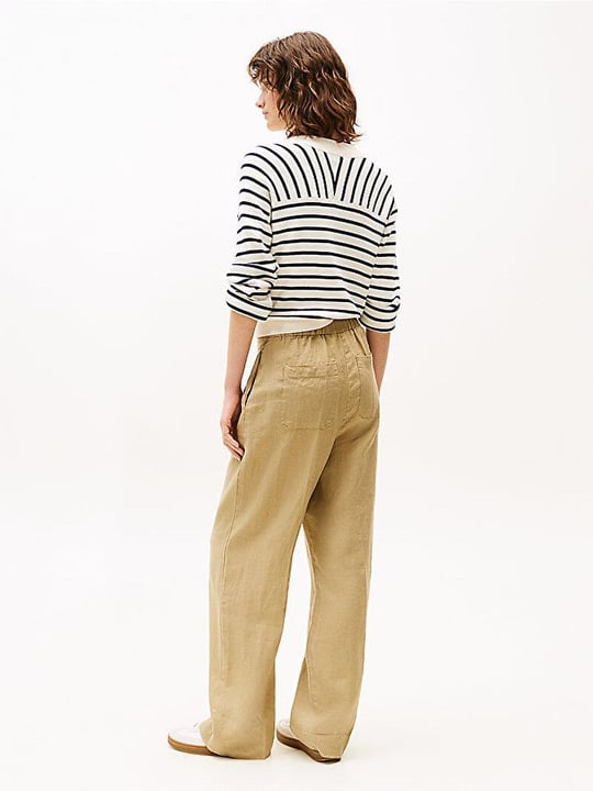 TOMMY HILFIGER Tommy Hilfiger Kadın Yüksek Bel Geniş Paça Cep Detay Rahat Düz Model Bej Pantolon WW0WW46823-AEH