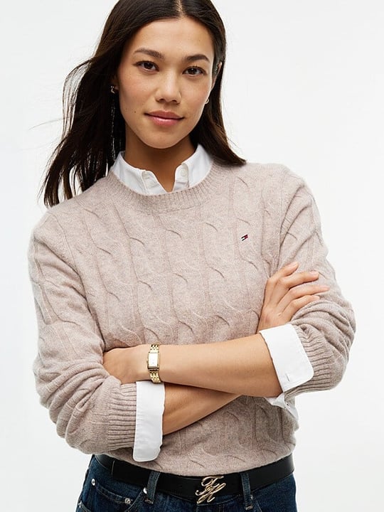 Tommy Hilfiger Tommy Hilfiger Kadın Yuvarlak Yaka Yünlü Örme Uzun Kollu Bej Kazak WW0WW43586-HH0
