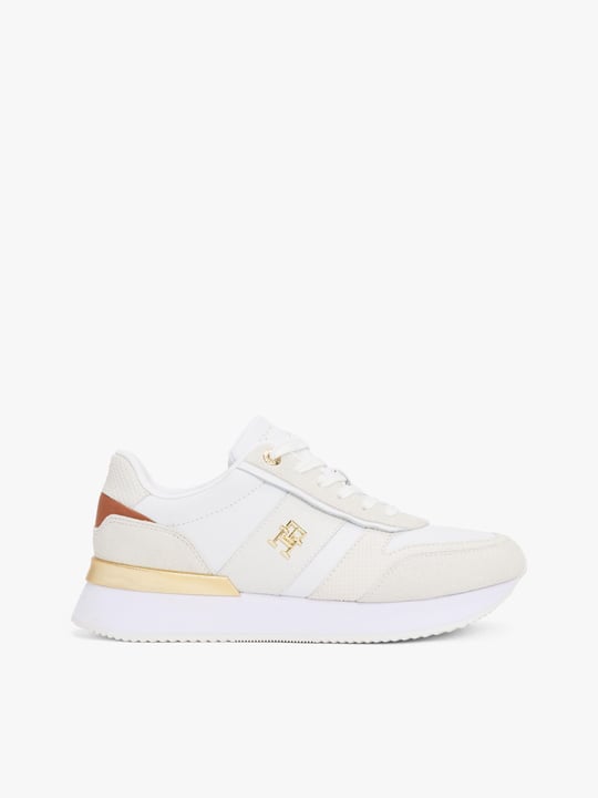 TOMMY HILFIGER Tommy Hilfiger Kadın Yuvarlak Hafif Sert Burun Yumuşak Kalın Taban Ekru Sneaker FW0FW08475-YBL