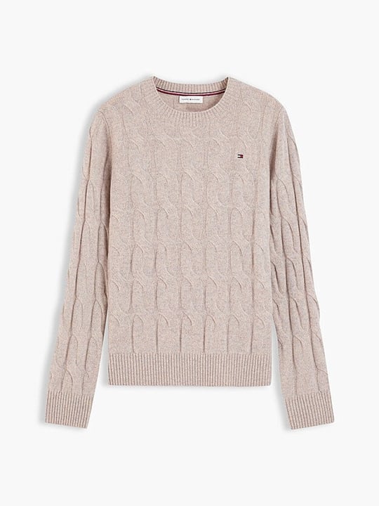 Tommy Hilfiger Tommy Hilfiger Kadın Yuvarlak Yaka Yünlü Örme Uzun Kollu Bej Kazak WW0WW43586-HH0