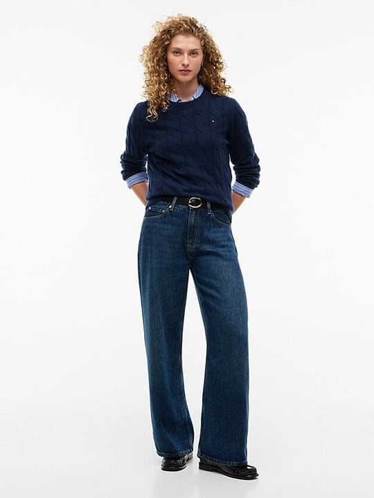 Tommy Hilfiger Tommy Hilfiger Kadın Yuvarlak Yaka Yünlü Örme Uzun Kollu Lacivert Kazak WW0WW43586-C1G