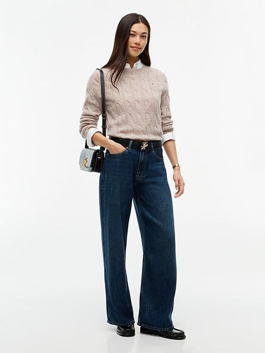 Tommy Hilfiger Tommy Hilfiger Kadın Yuvarlak Yaka Yünlü Örme Uzun Kollu Bej Kazak WW0WW43586-HH0