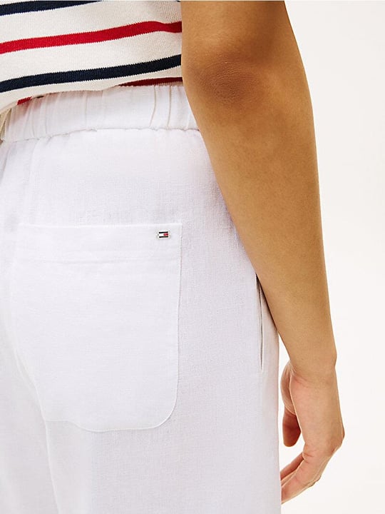 Tommy Hilfiger Tommy Hilfiger Kadın Yüksek Bel Geniş Paça Cep Detay Rahat Düz Model Beyaz Pantolon WW0WW46823-YCF