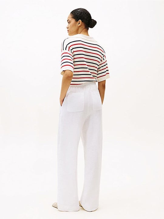 Tommy Hilfiger Tommy Hilfiger Kadın Yüksek Bel Geniş Paça Cep Detay Rahat Düz Model Beyaz Pantolon WW0WW46823-YCF