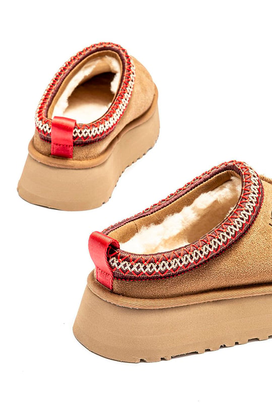 UGG UGG Kadın Platform Taban Süet Detaylı Rahat Astarlı Taba Terlik 1174471-CHESTNUT