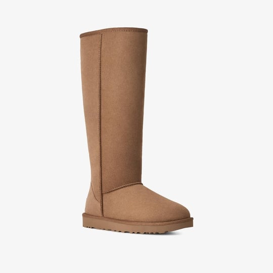 UGG UGG Kadın Süet Dış Yüzeyli İçi Doğal Yünlü Logo Kabartmalı Yüksek Taba Bot & Bootie 1182132-CHESTNUT