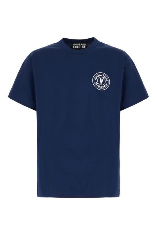 Versace Versace Kadın Bisiklet Yaka Kısa Kol Versace Yazı ve Desenli Lacivert T-Shirt 78GAHE07CJ00E-283