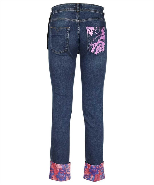 Versace Versace Kadın Cep ve Paça Detaylı Desenli Lacivert Pantolon 73HAB5S5 DW042D08-904
