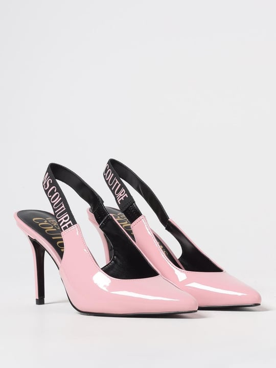 Versace Versace Kadın Elastik Logo Baskılı Sivri Burunlu Pembe Klasik Topuklu Ayakkabı 78VA3S52ZS190-489