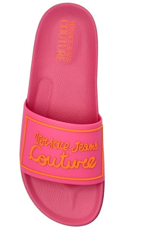 Versace Versace Kadın Logo Desenli Ön Yüzey Oluklu Kauçuk Rahat Taban Pembe Terlik 78VA3SQ271352-494