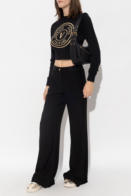 Versace Versace Kadın Logolu Günlük Kullanım Uzun Kollu Siyah Kazak 75HAFM21 CM01A-K42