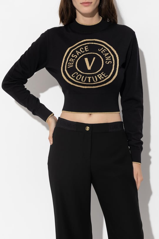 Versace Versace Kadın Logolu Günlük Kullanım Uzun Kollu Siyah Kazak 75HAFM21 CM01A-K42