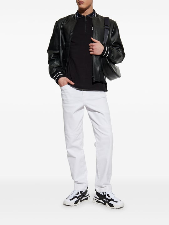 Versace Versace Kadın Slim Fit Yarı Fermuar Kapamalı Pamuklu Kısa Kollu Yakası Logo Baskılı Siyah Polo Yaka T-Shirt 78GAGT03CJ01T-899