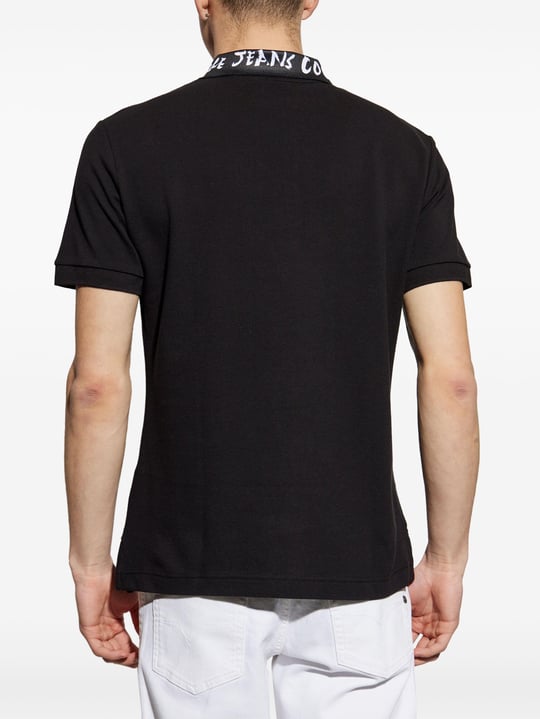 Versace Versace Kadın Slim Fit Yarı Fermuar Kapamalı Pamuklu Kısa Kollu Yakası Logo Baskılı Siyah Polo Yaka T-Shirt 78GAGT03CJ01T-899