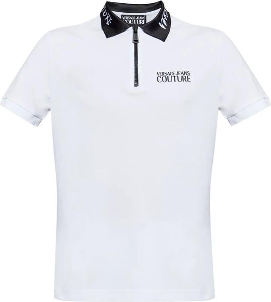 Versace Versace Kadın Slim Fit Yarı Fermuar Kapamalı Pamuklu Kısa Kollu Yakası Logo Baskılı Beyaz Polo Yaka T-Shirt 78GAGT03CJ01T-003