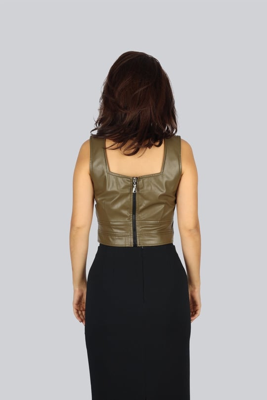 Ysatiss Ysatiss Kadın Normal Kalıp Kare Yaka Askılı Crop Haki Bluz KYS5000103-HAKİ