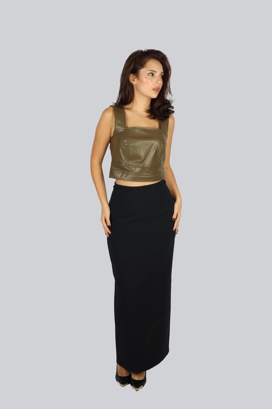 Ysatiss Ysatiss Kadın Normal Kalıp Kare Yaka Askılı Crop Haki Bluz KYS5000103-HAKİ