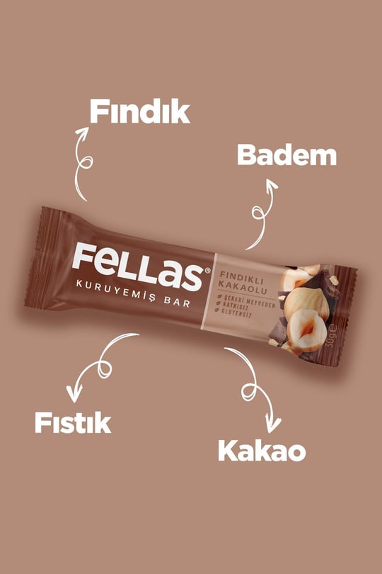 Fellas Fındıklı Kakaolu Kuruyemiş Bar 30g x12 Adet