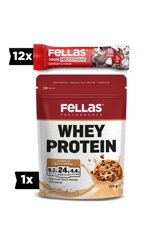 Fellas Hindistan Cevizli Yüksek Protein Bar ve Kurabiye Aromalı Protein Tozu Avantajlı Paket