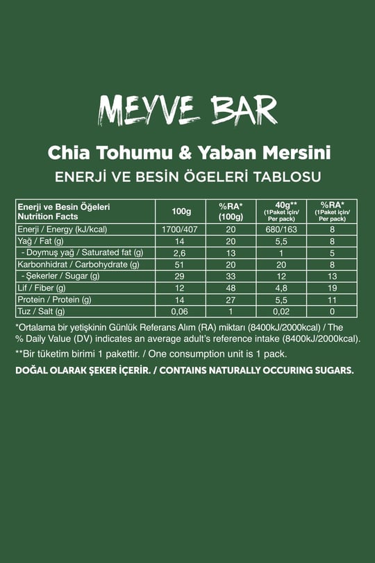 Meyve Bar 40g Süper İkili Kutu 24 Adet - Krş. Kuruyemiş x 12 Adet + Yaban Mersini x 12 Adet