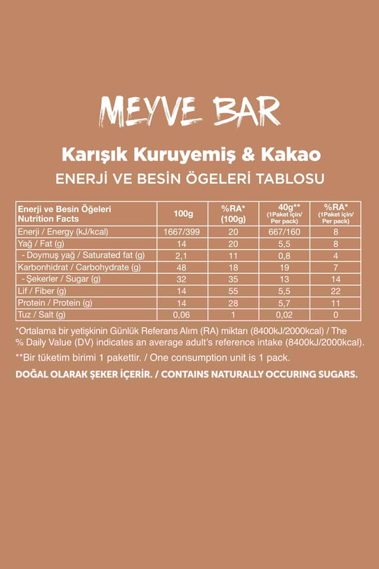 Meyve Bar 40g Süper İkili Kutu 24 Adet - Krş. Kuruyemiş x 12 Adet + Yaban Mersini x 12 Adet