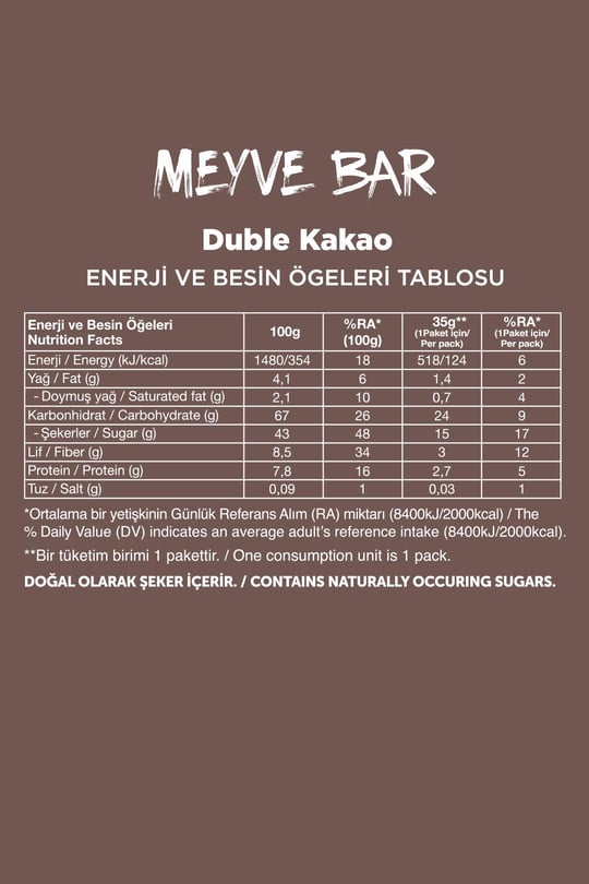 Meyve Bar - Duble Kakaolu 35g x 12 Adet