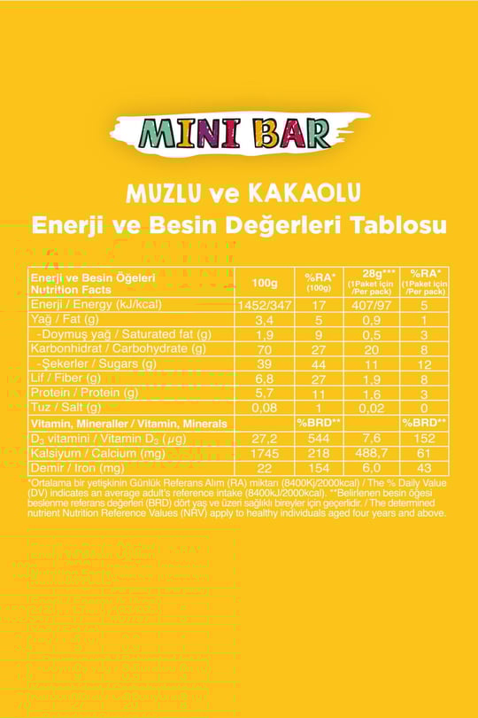 Mini Meyve Bar 28g Süper İkili Kutu 24 Adet - Muzlu x 12 Adet + Çilekli x 12 Adet